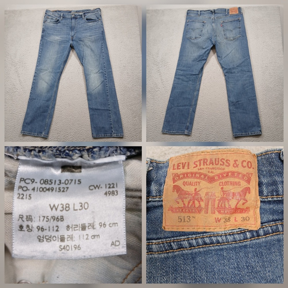 Levi's 513 Jeans Mens 38x30 Blue Denim Straight Fit